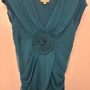 Deletta Teal Draped Blouse with Embellishment